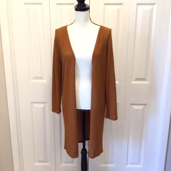 B Famous #USA Womens Long Brown Boho Crocheted Cardigan Sweater Choose Size - Picture 2 of 8